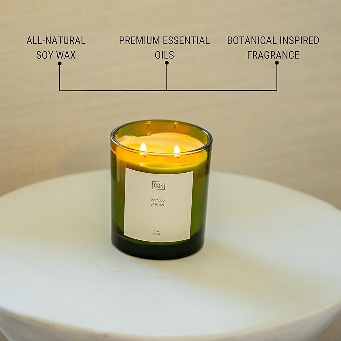 Craft & Kin 12oz Bamboo Jasmine Christmas Candle for Home | Premium Green Scented Candles for Men | Winter Candles Made with Natural Soy | Holiday Candle Gifts for Men and Women | Nature Collection - Bloomnest