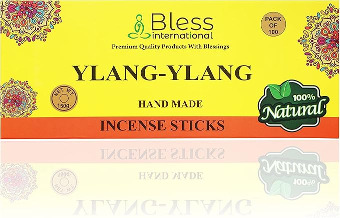 Bless-YLANG-YLANG 100%-Natural-Handmade-Hand-Dipped-Incense-Sticks Organic-Chemicals-Charcoal-Free Purification-Relaxation-Positivity-Yoga-Meditation Best-Woods-Scent (100 Sticks(5.25 OZ)) BlessInternational
