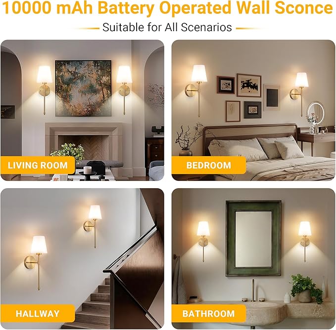 Battery Operated Wall Sconce: Peel and Stick Adhesives Stick On Non Drill Wall Light, Rechargeable Wireless Wall Lamp with Battery Corn Bulb for Bedroom Wall Decor (Gold,20inch) - Bloomnest