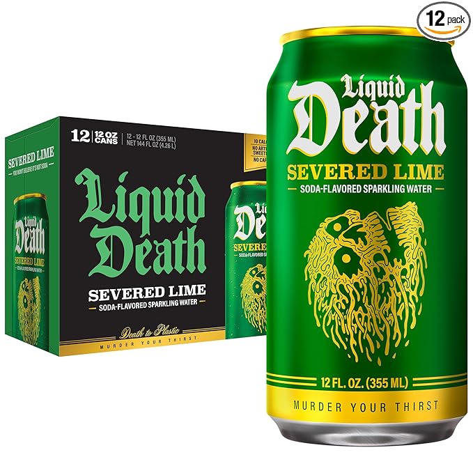 Liquid Death Soda-Flavored Sparkling Water - Severed Lime (Classic Lime Soda), Less Sugar*, Huge Flavor, No Caffeine, No Artificial Sweeteners, 12 Fl Oz (Pack of 12) - Bloomnest