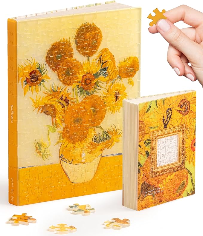 PieceRelax A5 Puzzle Journal for Adults, 300 Piece Plastic Jigsaw Book Cover (Includes Notebook) - Van Gogh - Sunflowers, Unique Gift [YA1064] - Bloomnest