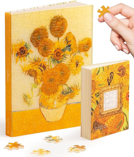 PieceRelax A5 Puzzle Journal for Adults, 300 Piece Plastic Jigsaw Book Cover (Includes Notebook) - Van Gogh - Sunflowers, Unique Gift [YA1064] - Bloomnest