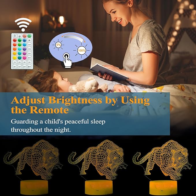 Panther Night Light, 3D Illusion Lamp, 16 Colors Changing, Timer, 4 Flash Modes, Dimmable, Kids Room Decoration, Xmas Panther Gifts - Bloomnest