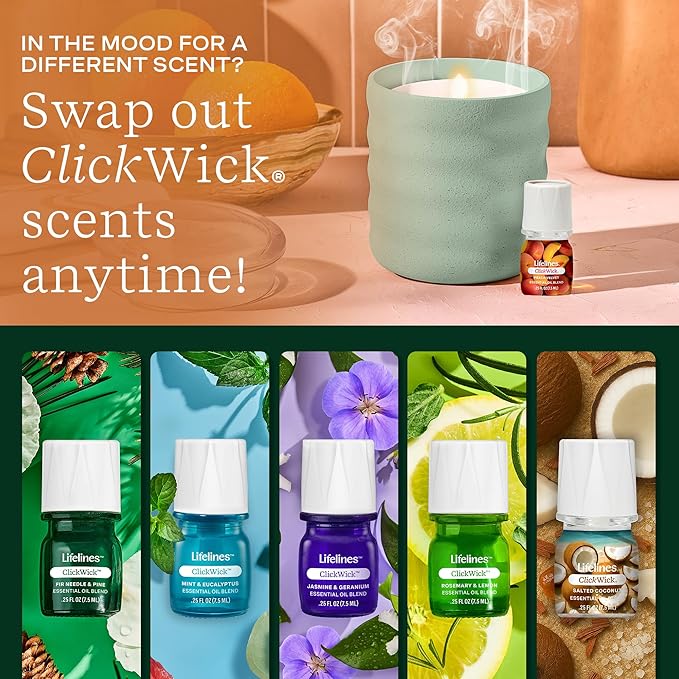 Lifelines ClickWick Essential Oil Blends for Lifelines Diffusers, 3-Pack Peach Velvet Set – Essential Oil Blend Refill for Candle, Plant & Shower Aromatherapy Diffuser – Fragrance for Diffusers - Bloomnest