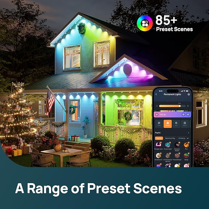 Linkind Permanent Outdoor Lights HP5,Smart AI RGBTW 100ft Christmas Lights, 85 Scenes Modes for Daily Holiday Christmas Decorations,IP67 Waterproof, Compatible with Alexa,Google Assistant - Bloomnest