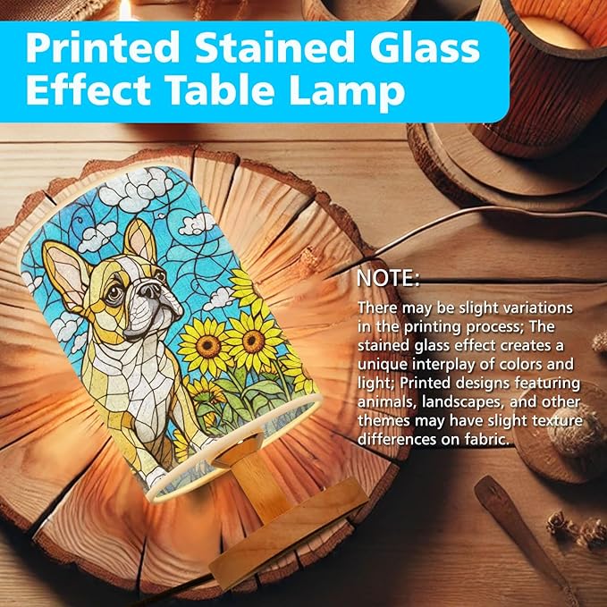 French Bulldog Table Lamp LED 3-Color Pressed Bedside, Dog Shade Lamp with Wood Base for Bedroom Living Room Desk Office - Bloomnest