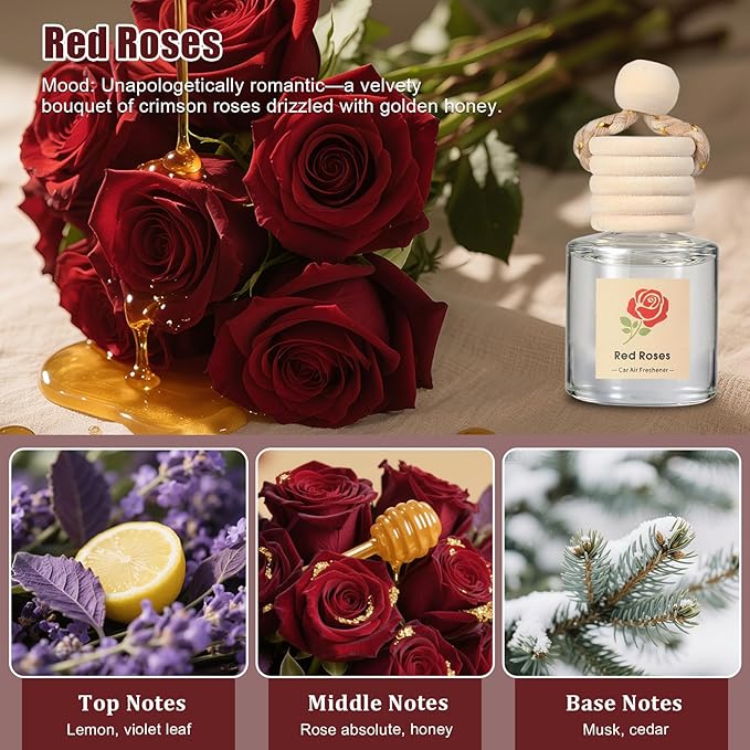 Car Air Freshener Oil Diffuser - Hanging Long Lasting Scent for Car & Home, Essential Oil Freshener with Adjustable Fragrance (Lavender+Red Roses+Oud Wood+Amber Allure) - Bloomnest