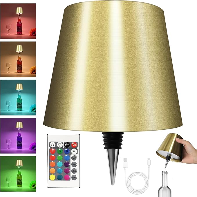 2025 New Wireless Bottle Lamp - LED Bottle Lights for Liquor & Wine Bottles, Cordless Lampshade, Whiskey Bottle Top Light, Bottle Stopper Night Light Kit, Rechargeable RGB Remote & Touch-Dimmable - Bloomnest