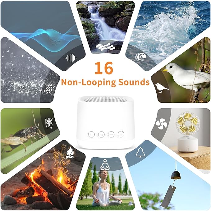 Portable Travel Sound Machine for Sleep, White Noise Sound Machine with Night Light, Pocket-Sized, Long-Lasting Power, 16 Soothing Sounds, Memory, Timer for Adults Baby Office Privacy Gift, Hotel