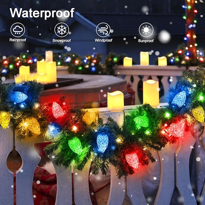 echosari 25 Pack C7 LED Replacement Christmas Light Bulbs 0.8W for Outdoor String Light, UL Listed Commercial Grade Holiday Bulbs, C7/E12 Candelabra Base Sockets (Multicolor) - Bloomnest