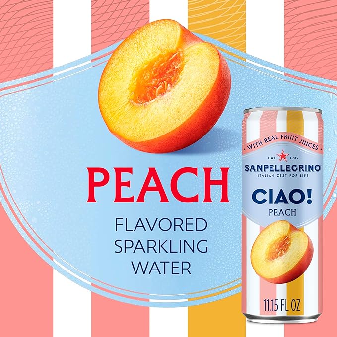 Sanpellegrino CIAO Peach Sparkling Water, Low-Calorie Italian Sparkling Water with Real Fruit Juices, 0g Added Sugar, 24-Pack - Bloomnest