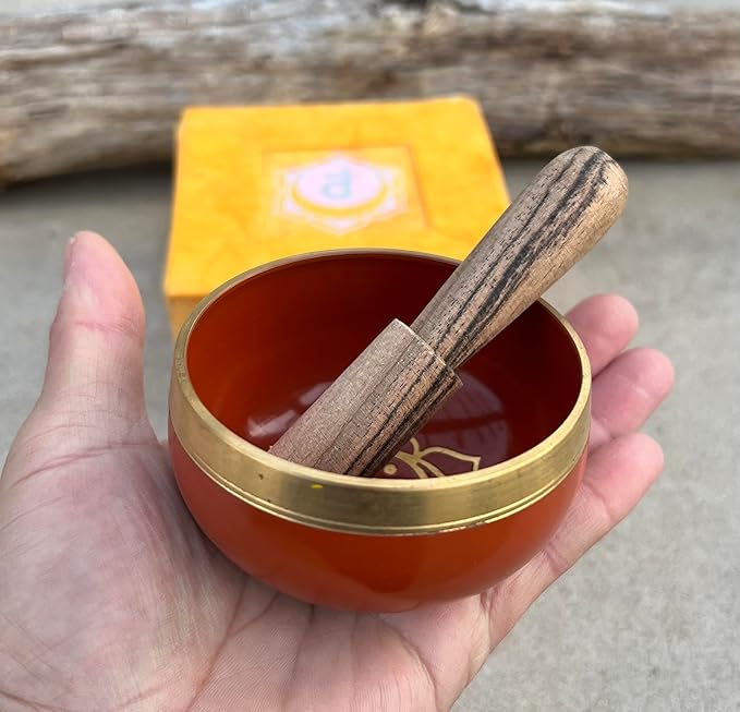 DharmaObjects Tibetan Sacral Chakra Premium Palm Size Singing Bowl Gift Box Set - Bloomnest