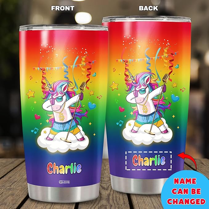 WAZONE Personalized Unicorn Tumbler 20oz 30oz Customize With Name Magical Horse Insulated Cup Thermal Stainless Steel Coffee Travel Mug Birthday Christmas Funny Gifts Cute For Women Men Kids - Bloomnest