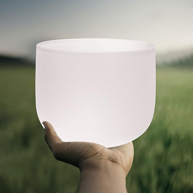 TOPFUND F Note Crystal Singing Bowl Heart Chakra 8 inch with Heavy Duty Carrying Case and Suede Mallet