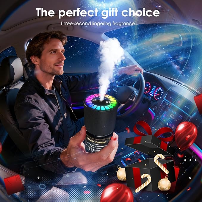 Car Air Freshener, Smart Car Air Freshener, Music-Synced RGB Ambient Lights with Auto On/Off, 150ml, Suitable for Cars, Homes, Offices, Bedrooms (Cologne) - Bloomnest