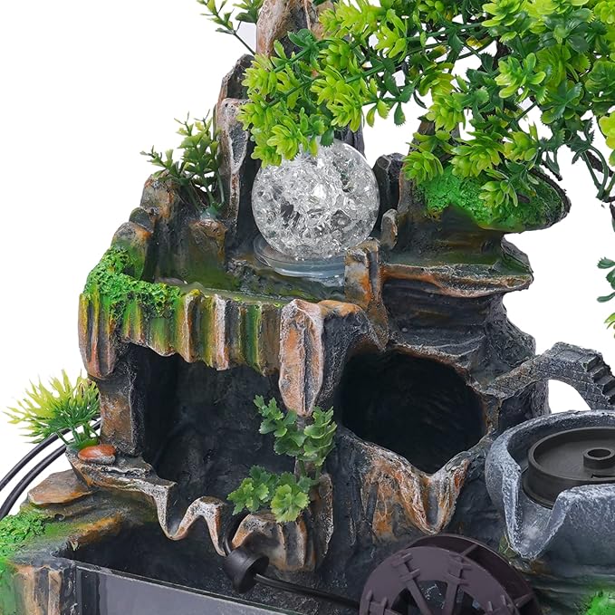 Indoor Fountain Rockery Tabletop Fountain with an Atomizer Elaxation and LED Light Water Feature Meditation Desktop Fountains for Home Office Decor or Gift 11.81''L x 7.09''W x 12.99''H