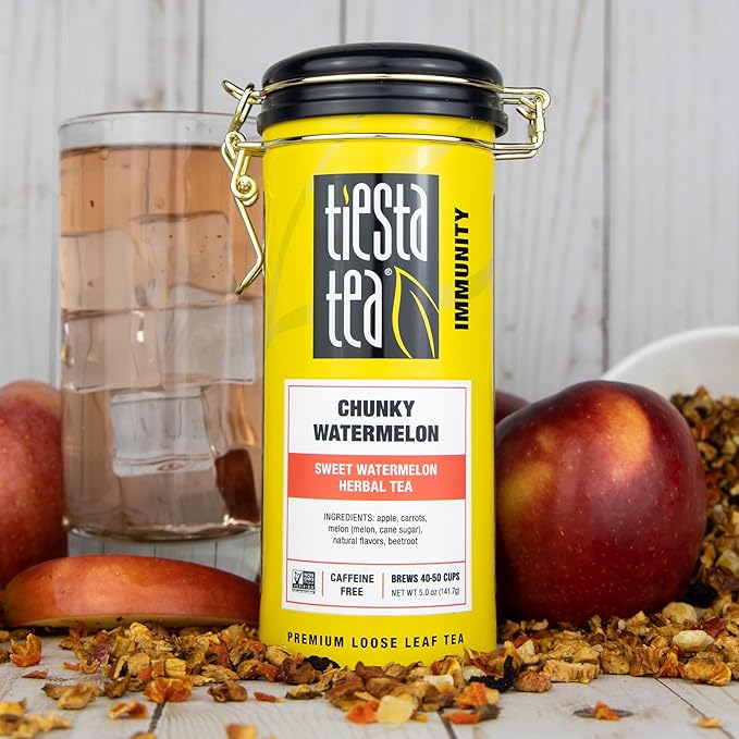 Tiesta Tea - Chunky Watermelon, Loose Leaf, Sweet Watermelon Herbal Tea, Premium Non-Caffeinated Fruit Blend, Makes Hot or Iced & Brews Up to 50 Cups, 5oz Refillable Tin - Bloomnest