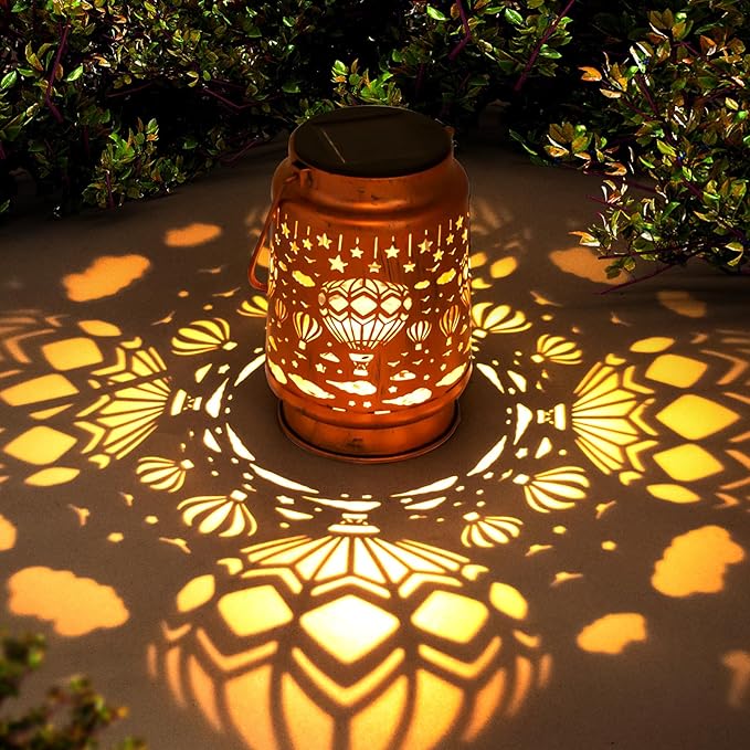 Solar Lanterns Outdoor Garden Decor, Gifts for Women, Mom, Grandma, Birthday, Thanksgiving, Decorative Waterproof Hanging Metal LED Light for Yard, Patio, Lawn, Landscape, Backyard (Hot Air Balloon) - Bloomnest