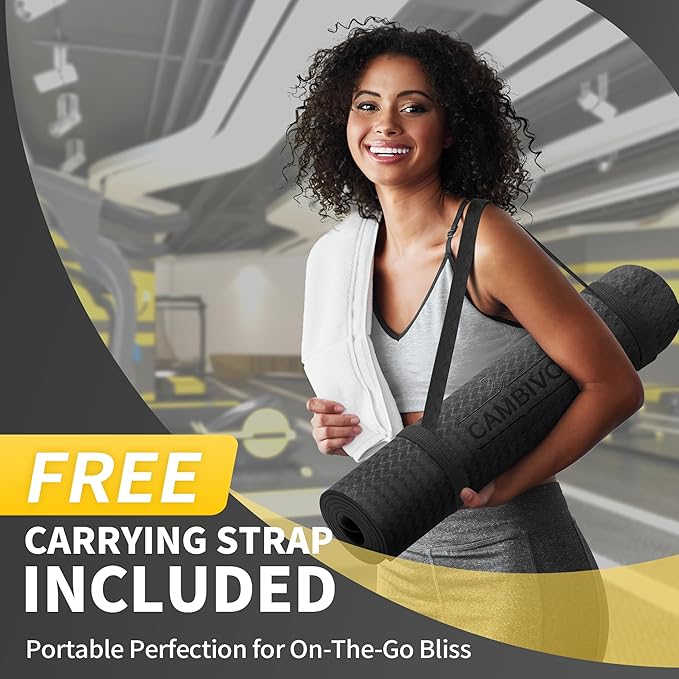 CAMBIVO Yoga Mat for Women Men Kids, 1/3 & 1/4 & 2/5 Inch Extra Thick Yoga Mat Non Slip, 72" x 24" TPE Yoga Mats, Workout Mat with Carrying Strap for Yoga, Pilates and Floor Exercises - Bloomnest