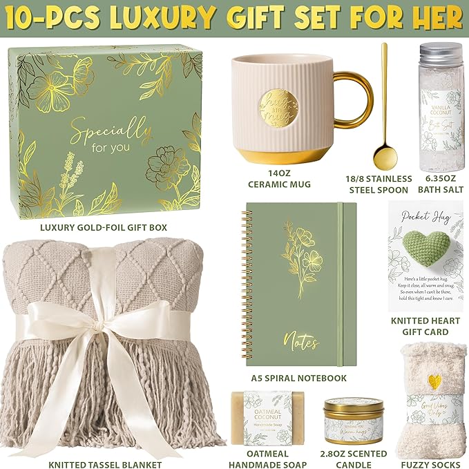 Self Care Gifts for Women Get Well Soon Gift Baskets, Birthday Gifts for Women Spa Care Package,Sympathy Inspirational Thinking of You Valentines Day Gift Set for Her Wife Girlfriend Mom Sister Friend - Bloomnest