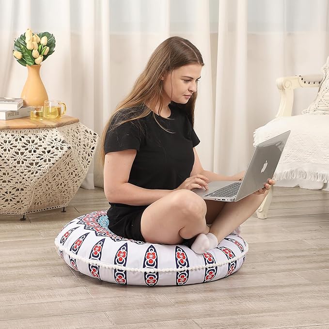 32 inches Floor Cushion for Adults, 2 Pack Round Large Thick Meditation Floor Pillow, Memory Foam Filling, Floral