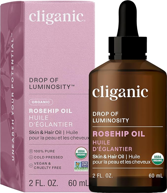 Cliganic Organic Rosehip Seed Oil for Face, 100% Pure | Natural Cold Pressed Unrefined Non-GMO | Carrier Oil for Skin, Hair & Nails (Packaging May Vary) - Bloomnest