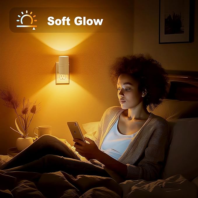 Amber Night Lights Plug into Wall, Dimmable Night Light Plug in, Modern Night Lights Auto On/Off, Amber Night Light 2000K, 0-100LM Adjustable Brightness Nightlight for Hallway Bedroom, 2 Pack - Bloomnest
