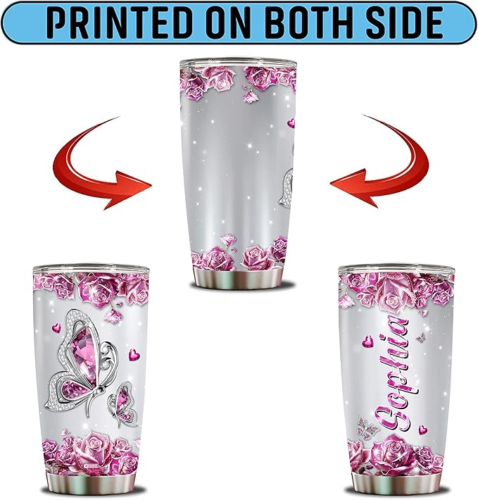 Personalized Butterfly Coffee Mugs For Girls Mom Women Adults Butterflies Lovers Water Bottle Travel Mug Mothers Day Birthday Christmas Valentine 20oz Stainless Steel Cup With Lid - Bloomnest