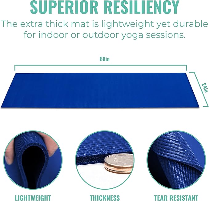 10-Pack Classic Yoga Mat With Carrying Strap, 68" x 24" Non Slip Exercise Mat, 4mm Thick Fitness Mat, Anti-Tear, Bulk Yoga Mats for Home Workout, Gym, School, or Studio - Bloomnest