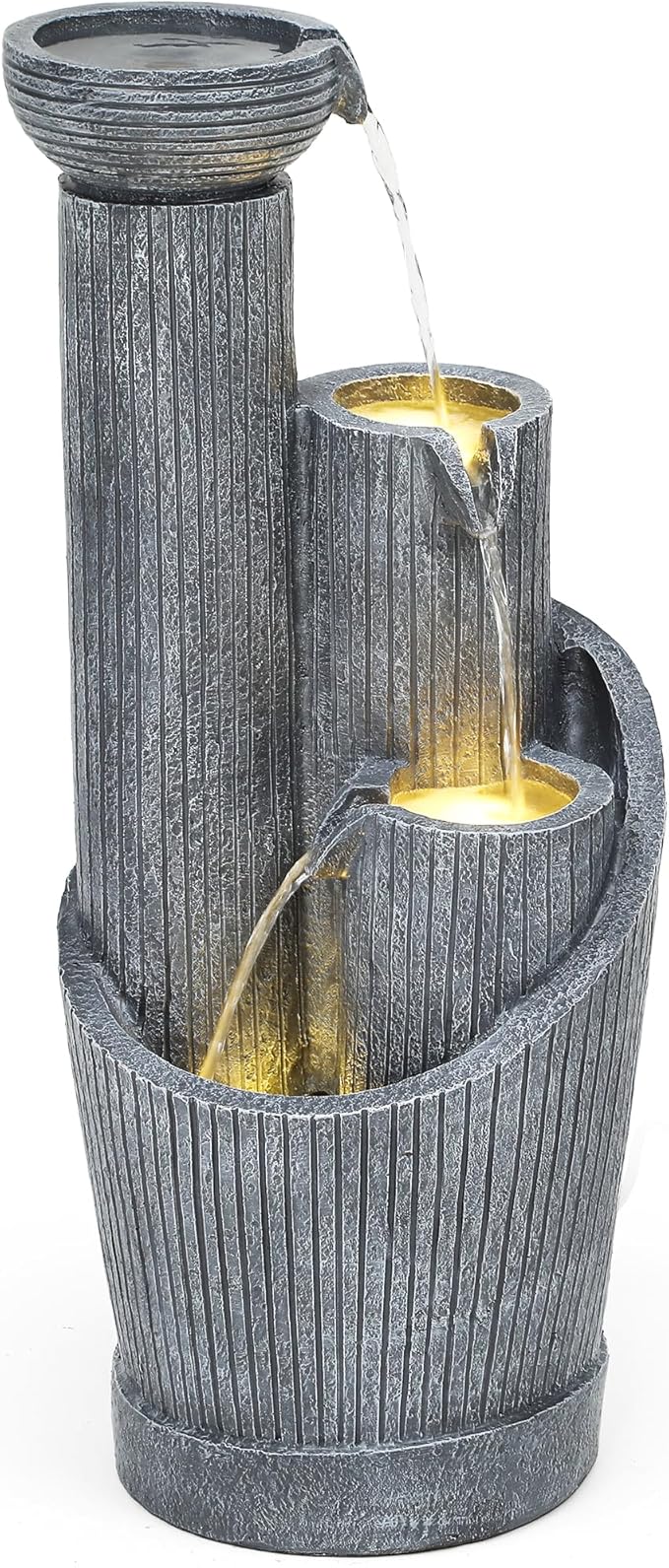 31" Modern Outdoor Water Fountain with LED Lights, 5-Tier Twist Pedestal Bowl Garden Fountain, Cascading Waterfall for Relaxing Garden, Patio, Backyard, Deck, Porch or Home Decor - Bloomnest