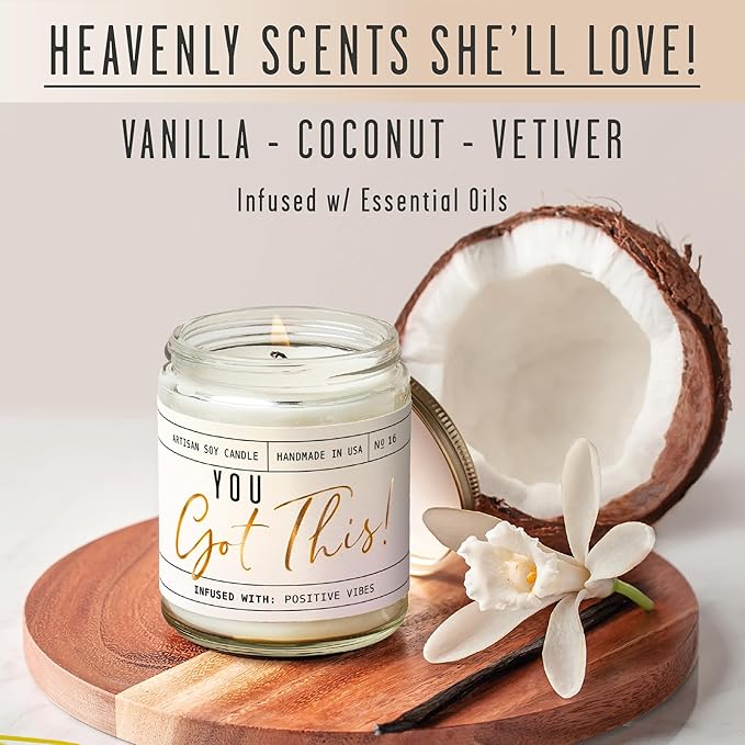 You Got This Gift for Women - 'You Got This' Soy Candle, w/Vanilla, Coconut & Citrus I Positive Vibes Candles for Women I Motivational Desk Decor I Inspirational Decor I 9oz Jar, 50Hr Burn, USA Made - Bloomnest