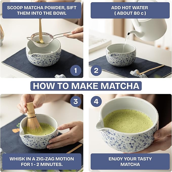 Matcha Whisk Set, 7 PCS Matcha Kit with Matcha Bowl with Spout, Bamboo Matcha Whisk and Scoop, Matcha Accessories & Sifter – Complete Matcha Set for Tea Lovers, Matcha Gift Set (Blue) - Bloomnest
