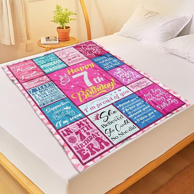 7 Year Old Girl Birthday Gifts Idea, Gifts for 7 Year Old Girls, Birthday Gifts for 7 Year Old Girls, 7th Birthday Gifts for Girls, 7th Birthday Decorations for Girls, Stuff for Girls Blanket 50"X60" - Bloomnest