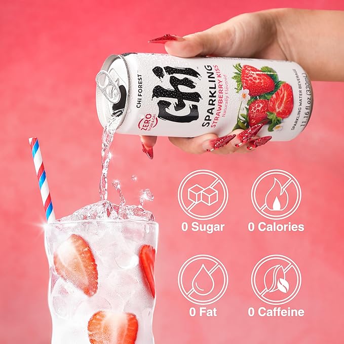 CHI FOREST Strawberry Sparkling Water Beverage, Zero Sugar Drinks, Zero Artificial Flavor, 11.16 fl oz Cans (Pack of 24) - Bloomnest