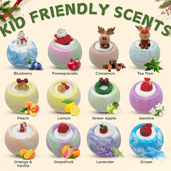 EvolutionUSA - Christmas Bath Bombs for Kids, Holiday Bath Bombs with Surprise Inside, Perfect Christmas Stocking Stuffers or Festive Holiday Bathombs Set, Natural & Hypoallergenic Bath Ball Set