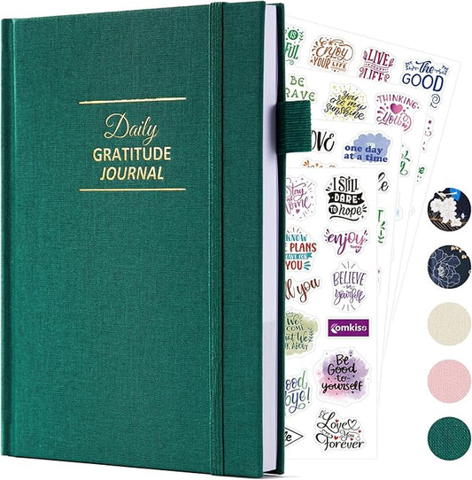 Gratitude Journal with 4 Inspirational Stickers: Undated Daily Gratitude Journal for Women and Men - More Happiness, Affirmation, and Mindfulness in A Few Minutes with Prompts & Quotes (Green) - Bloomnest