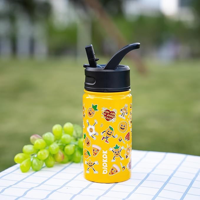 BJPKPK Insulated Water Bottle with Straw Lid, 15 oz Stainless Steel Metal Water Bottles, Reusable Leak Proof BPA Free Water Bottles, Cups, Thermo, Hawaii Fruits-Purple - Bloomnest