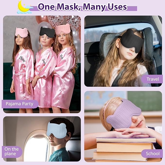 Kids Sleep Mask, 3D Sleeping Eye Mask for Kids with Adjustable Elastic Strap, Bear Shape Eye Cover with Memory Foam, Soft & Light-Blocking, Gift for Boys Girls Teens Age 5–15 (Purple) - Bloomnest