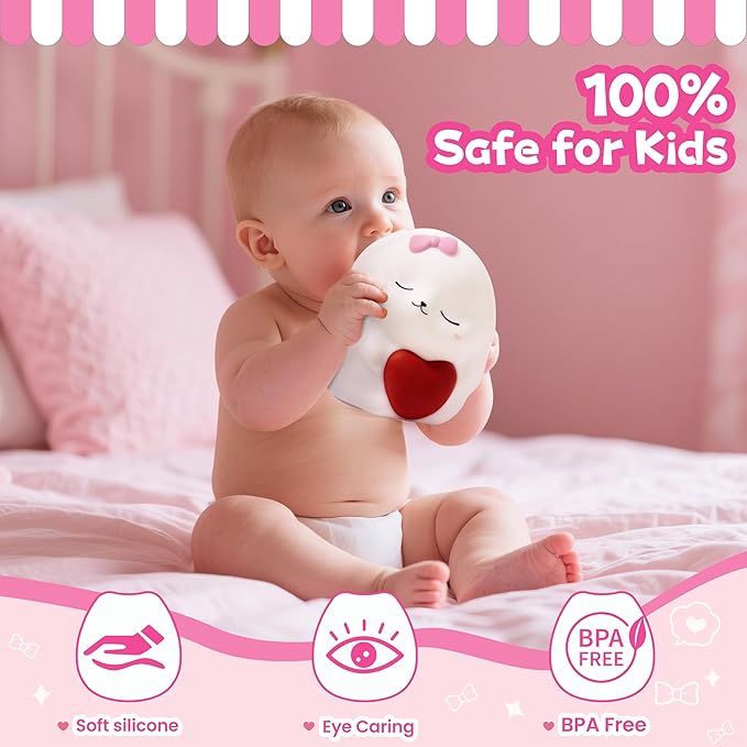 Night Light for Kids, Rechargeable Dimmable Silicone LED Nightlight with 7 Colors, Baby Nursery Night Lamp, Touch Squishy Lamp, Cute Gifts for Girls, Boys, Toddler Room Decor, Rabbit - Bloomnest