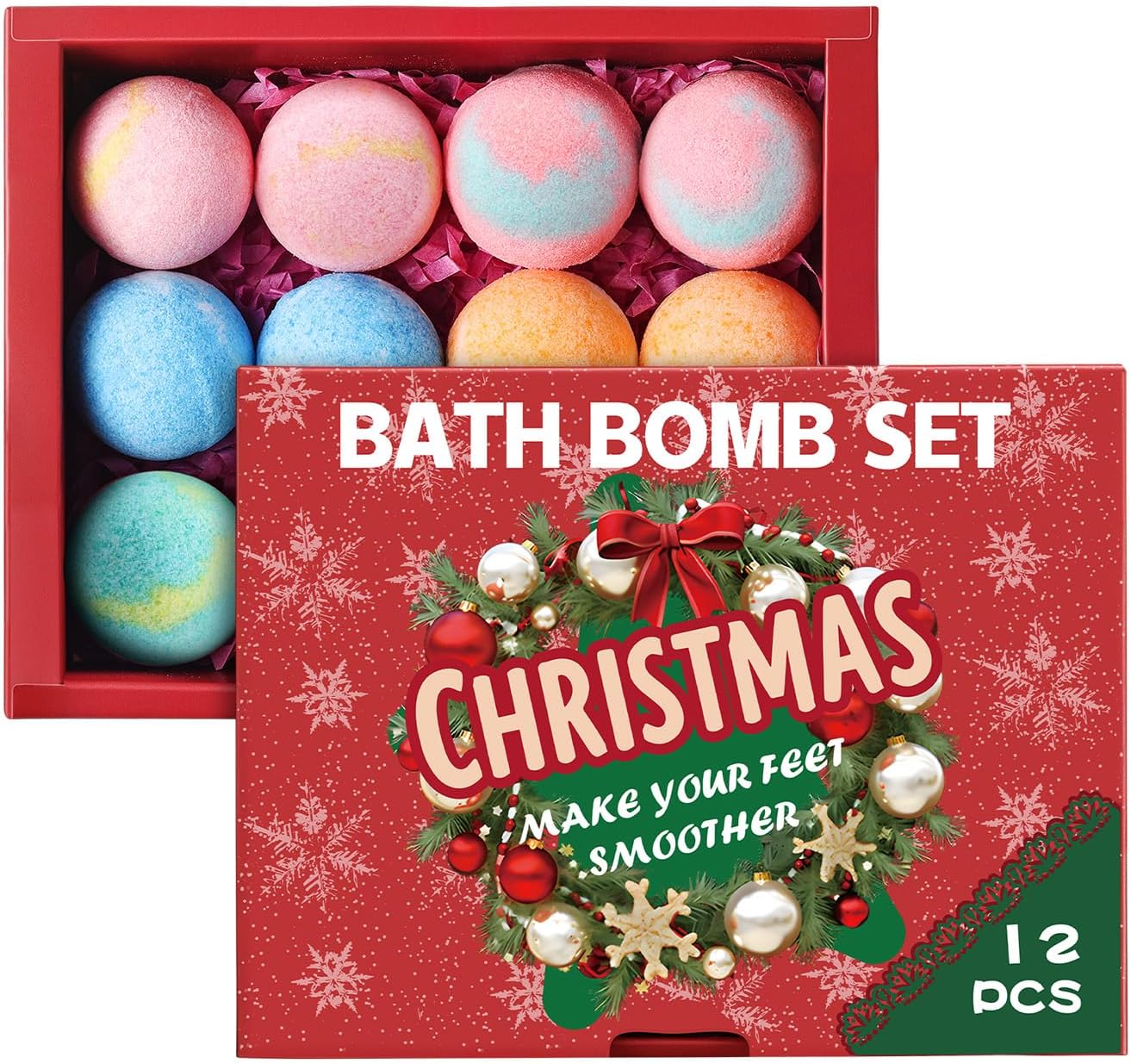 12-Pack Bath Bomb Set for Men & Women, Christmas Aromatherapy Spa Bombs with Essential Oils, Giftable Bath Essentials for Relaxation & Self Care