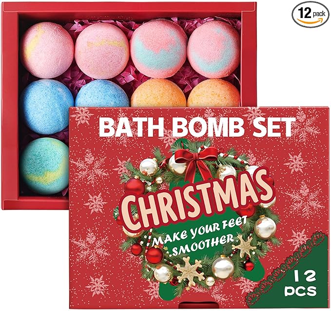 12-Pack Bath Bomb Set for Men & Women, Christmas Aromatherapy Spa Bombs with Essential Oils, Giftable Bath Essentials for Relaxation & Self Care - Bloomnest