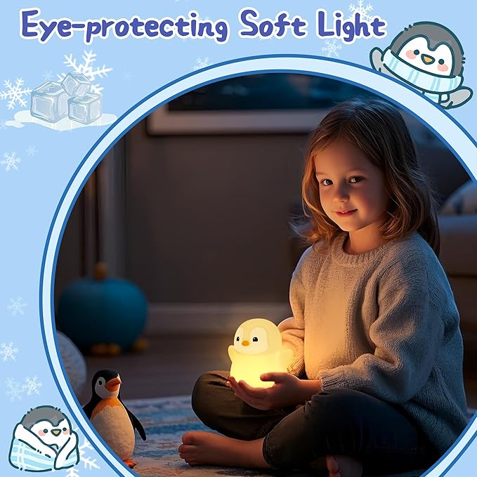 YuanDian Penguin Night Light, Cute Animal Themed Gifts for Adults and Teens. Decorate Bedrooms with Silicone Penguin Toy Nightlights, Christmas Birthday Gift for All - Bloomnest