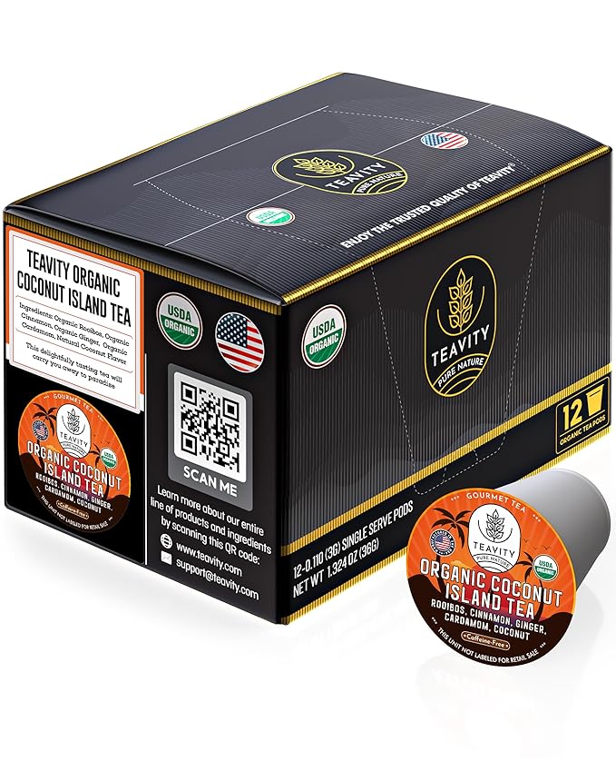 Coconut Island Teavity Organic Ginger Cinnamon Cardamom Rooibos Tea Pods for Keurig (12 Pods) - Bloomnest