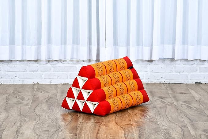 Leewadee Triangle Cushion – Comfortable Backrest for TV or Reading, Incline Pillow for Relaxing Made of Kapok, 20 x 13 x 13 inches, Orange Red - Bloomnest