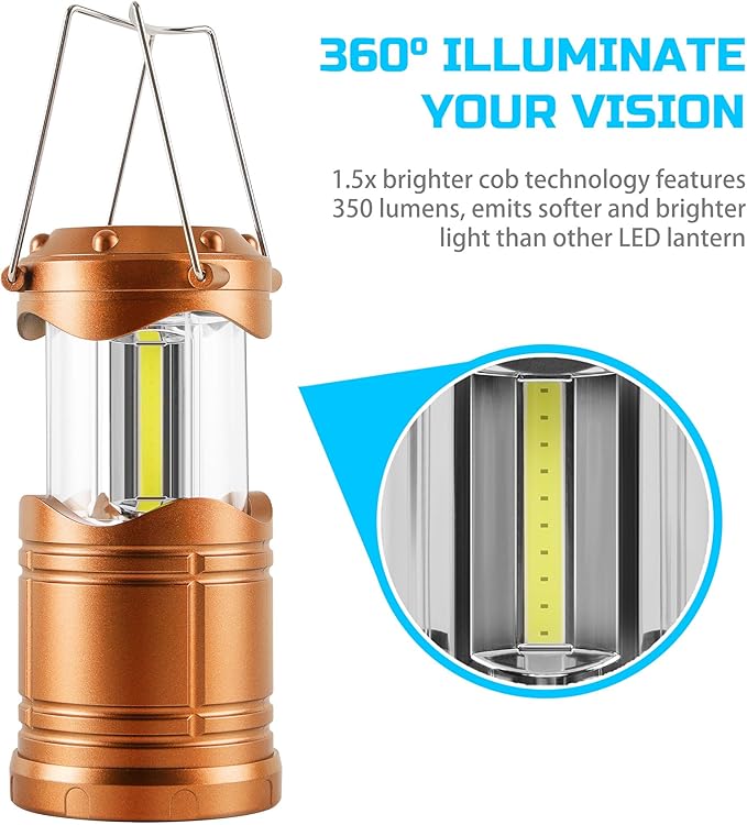 Lichamp LED Camping Lantern, 4 Pack Battery Powered Flashlight for Power Outages, Portable Collapsible Hanging Light Essential for Home, Outdoor, Emergency Lamp Survival Kit Gear for Hurricane, Gold - Bloomnest