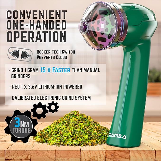 Mamba Original 1g Green USB Electric Herb Grinder. Small Portable Metal Herbal Machine & Spice Mill for the Kitchen - Bloomnest