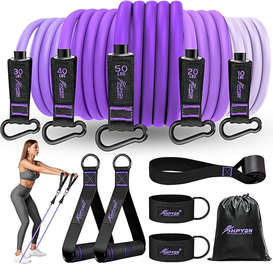 HPYGN Resistance Bands, Exercise Bands with Handles, Fitness Bands, Workout Bands with Door Anchor and Ankle Straps, for Heavy Resistance Training, Physical Therapy, Shape Body, Yoga, Home Workout Set - Bloomnest