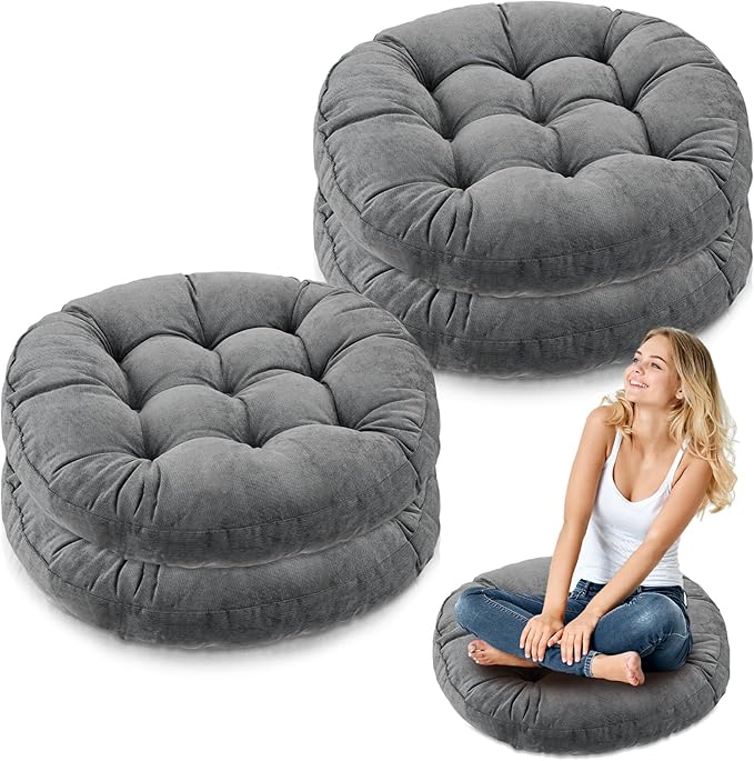 Jerify Floor Pillow Cushions 22 x 22 Inch Round Square Large Meditation Floor Pillow for Classroom Adult Meditation Picnic Party Cushion for Seating Gift Christmas(Round,Dark Grey,4 Pcs) - Bloomnest