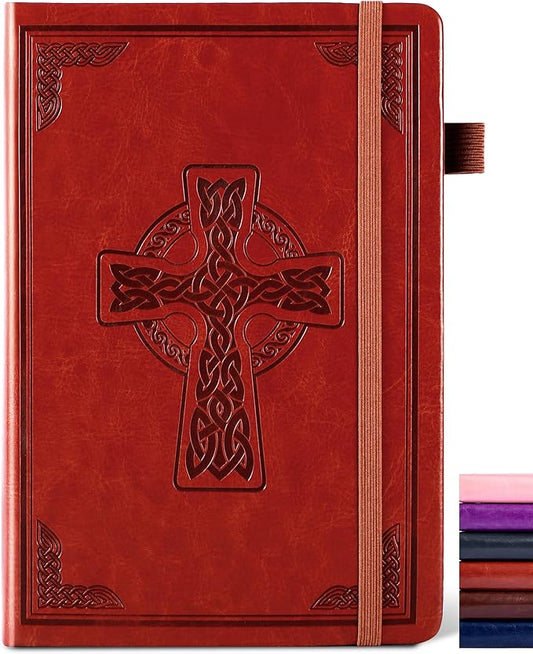 CAGIE Leather Lined Journal Notebook for Men & Women, Debossed Cross, 320 Pages 100 GSM Thick Paper, A5 Hardcover Journaling Notebooks for Writing, 5.7'' X 8.3'' Diary, Rust Brown - Bloomnest