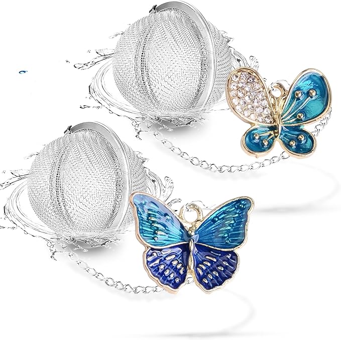 Tea Steeper for Loose Tea 2pcs NSTaygate Tea Infuser with Charm Handmade Cute Butterfly BFF Pendant, Tea Strainers for Loose Tea 304 Stainless Steel Tea Ball for Brew Tea